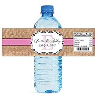 100 Burlap Pink Stripe Monogram Wedding Water Bottle Labels Great for Engagement Bridal Shower Party 8