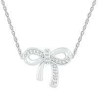 DGOLD Sterling Silver Round White Diamond Bow Tie Fashion Necklace for women (1/10 cttw)