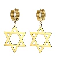 Star Of David Dangle Earrings For Men Women Stainless Steel Individual Punk Style Hexagram Clip On Hoop Earrings Religious/Israeli Jewelry