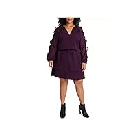Womens Purple Ruffled Cold Shoulder Long Sleeve V Neck Short Party Blouson Dress Plus 0X