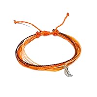 Silver Metal Crescent Half Moon Charm Dangle Multicolored Multi Strand String Waterproof Adjustable Pull Tie Bracelet - Handmade Jewelry Boho Accessories