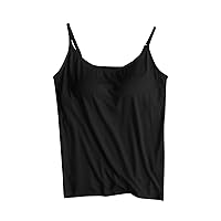 Women Camisole with Built-in Bra Adjustable Spaghetti Strap Cami Tanks Summer Basic Solid Color Padded Undershirt for Yoga