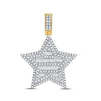 10K Yellow Gold Mens Stylish Baguette Diamond Star Necklace Pendant 3/4 Ctw.