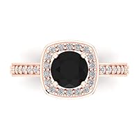 1.33ct Brilliant Round Cut Halo Solitaire Natural Black Onyx designer Modern Statement with accent Ring Solid 14k Rose Gold