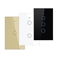 Tuya WiFi Smart Wall Light Switch Glass Screen Touch Sensor Panel Wireless Electrical Control by Voice Control Gold 3-Gang