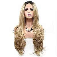 Large Wavy Non Marking Front Wigs, Matched with Baby Hair High Temperature Synthetic Human Hair Texture Wig Suitable for Black Women's Wig with 150% Density,22 inches