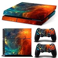 PS4 Skin Set Vinyl Decal Sticker for Playstation 4 Console Dualshock 2 Controllers - Orange Galaxy