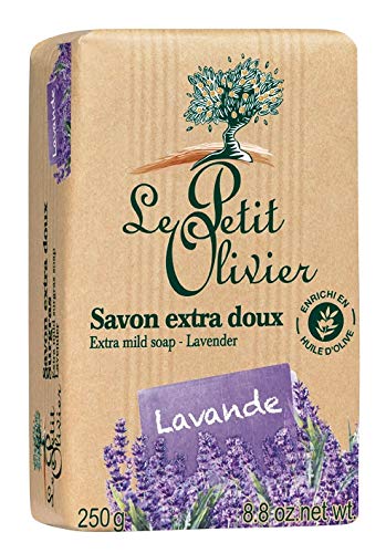 Le Petit Olivier Extra Mild Soap - Lavender - Gently Cleanses Skin - Delicately Perfumed - Vegetable Origin Based - 8.8 Oz