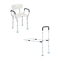 OasisSpace Bed Rail & Heavy Duty Shower Chair with Back and Arms 300lb, Medical Tool Free Shower Cutout Seat for Handicap, Disabled, Seniors & Elderly, Bed Assist Rail Fit King, Queen, Full, Twin