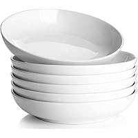 DOWAN Pasta Bowls 32oz, Large Salad Bowls, White Soup Bowls Set of 6, Porcelain Pasta Serving Bowls, 8.5 inch Wide Shallow Bowls Plates, For Family and Individual Daily Use