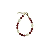 Luxury 14KT Gold-Filled Mini Beads with Red and White European Simulated Pearls Keepsake Baby Girl Bracelet (BCRWG)