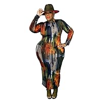 Women Sexy Long Sleeve Turtleneck Leopard Print Bodycon Slim Sheath Long Mixi Pencil Dress