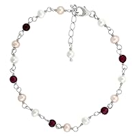 Sterling Silver Pearl, Amethyst and Peridot Beads Bracelet 4 mm Freshwater, 7 inch + 1 in. Extension