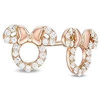 14K Rose Gold Plated 925 Sterling Silver Round Cut D/VVS1 Diamond Mickey Mouse Stud Earrings For Womens Girls