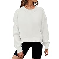 MEROKEETY Women's Oversized Cropped Sweatshirts Crewneck Fleece Workout Pullover Tops Fall Outfits