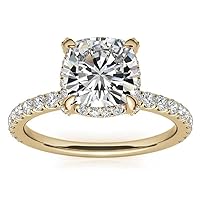 Moissanite Engagement Ring, 1.0ct, Yellow Gold over Sterling Silver, Cushion Cut Design