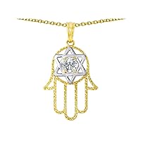 Tommaso Design Large 1.5 inch Hamsa Hand Jewish Star of David Protection Pendant Necklace 14 kt Two Tone Gold