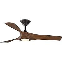 PROGRESS LIGHTING Ryne Collection 52-Inch 3-Blade Woodgrain LED DC Motor Transitional Indoor/Outdoor Ceiling Fan, Brown