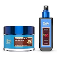 Blue Nectar Walnut Gel Face Scrub for Deep exfoliation (10 Herbs, 1.7 Fl Oz) and Shubhr Steam Distilled Rose Toner Water & Face Tonic Mist (3.4 Fl Oz)