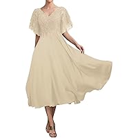 Beaded Sequin Mother of The Bride Dresses for Wedding Tea Length Lace Chiffon Mother of The Groom Dress
