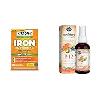Iron Supplement, Once Daily, High Potency Iron Plus Vitamin C, Supports Red & Garden of Life Organics B12 Vitamin - Whole Food B-12 for Metabolism and Energy, Raspberry
