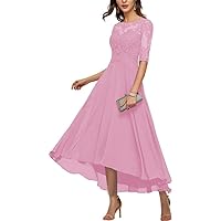 Women's Lace Applique Mother of The Bride Dresses Chiffon Tea Length Mother of The Groom Dresses for Wedding