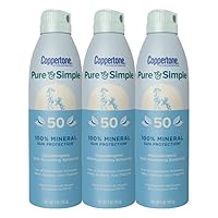 Coppertone Pure and Simple Spray Sunscreen, SPF 50 Broad Spectrum Sunscreen with Zinc Oxide, 5 Ounce (Pack of 3)