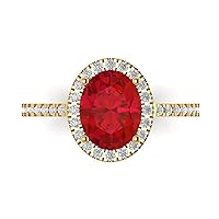 Clara Pucci 2.86ct Oval Cut Solitaire W/Accent Halo Genuine Simulated Ruby Engagement Promise Anniversary Bridal Ring 18K Yellow Gold