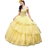 Women's Off Shoulder Ball Gown Sweet 16 Quinceanera Dresses Tulle Applique Prom Dress