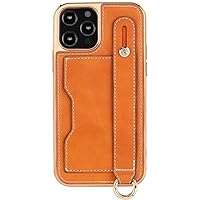 Leather Case for iPhone 15Pro Max/15 Pro/15 Plus/15, Wristband Stand Electroplated Phone Cover with Card Slot Holder, Case with Lanyard Strap (Color : Orange, Size : 15 Pro Max)