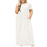 KARALIN Women's Plus Size Short Sleeve Loose Plain Casual Long Maxi Dresses with Pockets