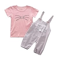 Toddler Baby Girl Clothes Sets Cartoon Cat Print T-Shirt + Jumpsuits Outfit Summer Baby Clothes Boys