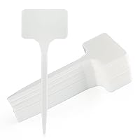KINGLAKE GARDEN Large Plastic Plant Labels 6 Inch 50 Pack White Sturdy Extra Large T-Style Plastic Plant Labels for Flower beds,Plant pots