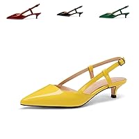 Women's Slingback Patent Leather Pointed Toe Strap Kitten Low Heel Pumps Shoes 1.5 Inch