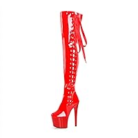 7Inch Sexy side lace High Heels Over The Knee Boots 17cm Gothic Strip Pole Dance Round Toe Platform Women's Shoes Crossdresser