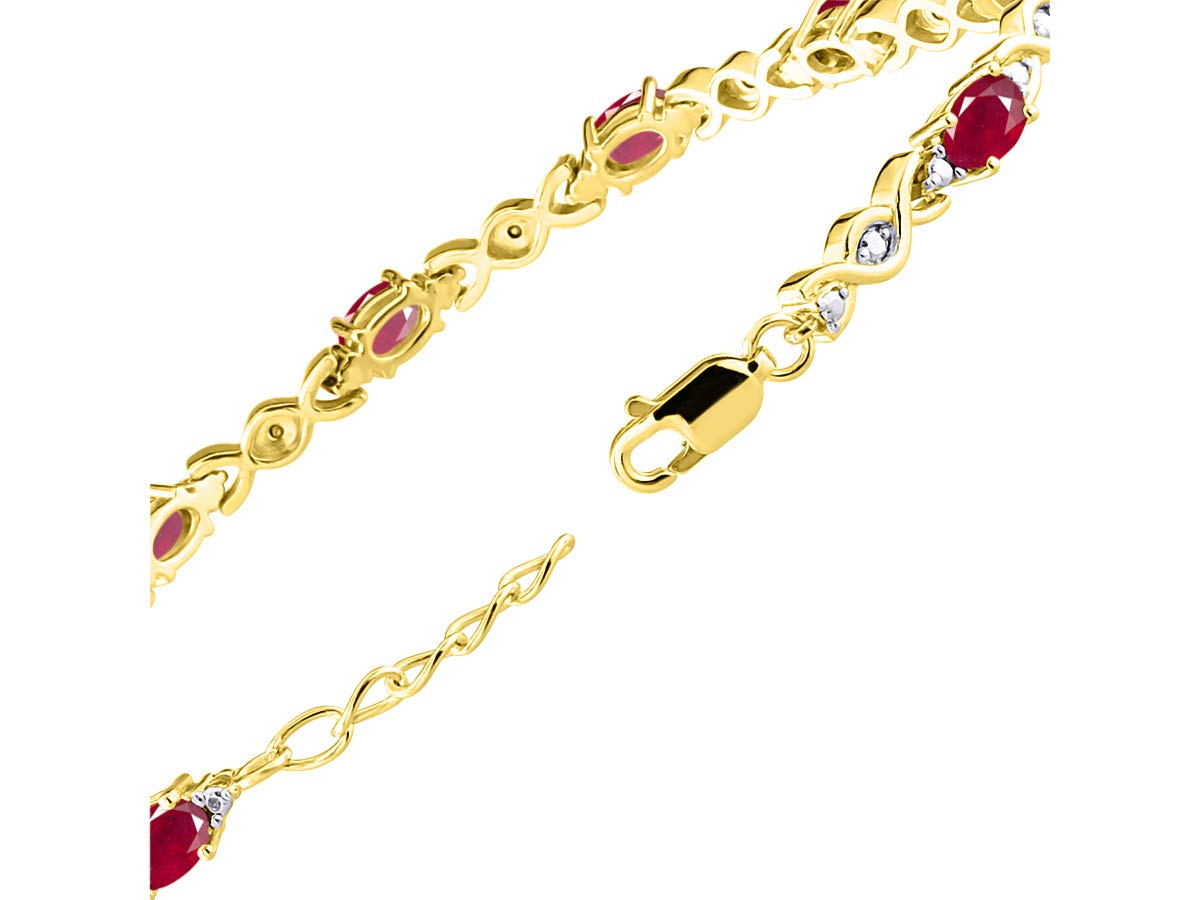 Stunning Ruby & Diamond XOXO Hugs & Kisses Tennis Bracelet Set in Yellow Gold Plated Silver - Adjustable to fit 7