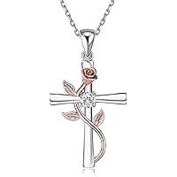 1 Carat White Round Cut Moissanite Diamond Cross Pendant Necklace In Rose Gold Over 925 Sterling Silver With 18