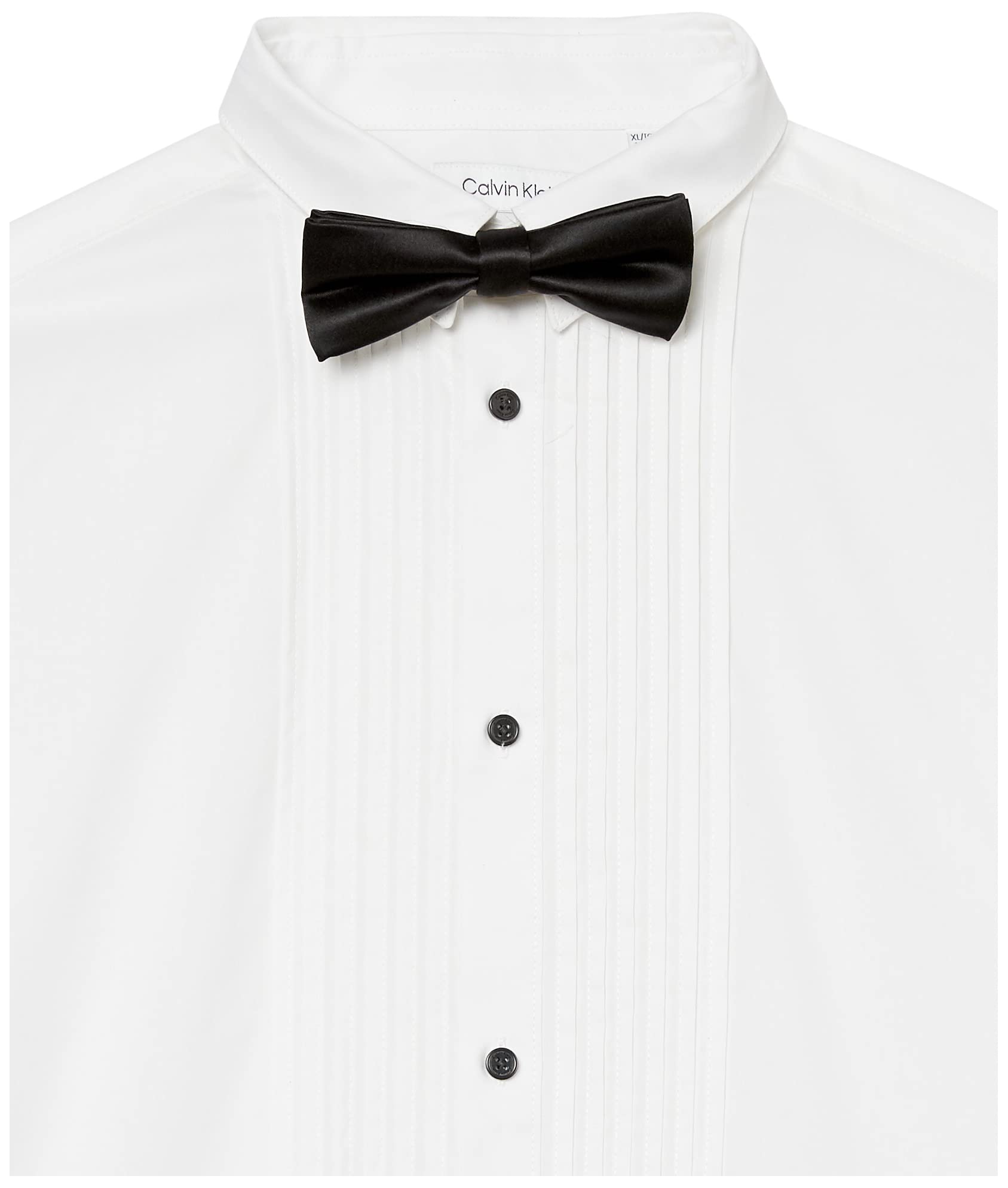 Calvin Klein Boys' Long Sleeve Tuxedo Dress Shirt with Bow Tie, Button-Down Style with Classic Pleated Bib, Matching Hanky