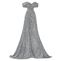 Tsbridal Women Sequins Prom Bridesmaid Dress Glitter Off The Shoulder Long Evening Gowns