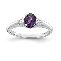 925 Sterling Silver Polished Prong set Open back Rhodium Plated Diamond and Amethyst Ring Measures 2mm Wide Jewelry for Women - Ring Size Options: 6 7 8 9