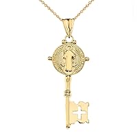 SAINT BENEDICT DOUBLE SIDED CROSS KEY PENDANT NECKLACE IN YELLOW GOLD - Gold Purity:: 10K, Pendant/Necklace Option: Pendant Only