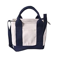 Tote Bag, Shoulder Bag, Mini Tote, Lunch Bag, Canvas, Canvas, Small, Lightweight, Work or School Commuting to Work or School (White/Blue)