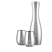 Snowfox Wine Carafe and Glass Set, Insulated Stainless Steel Carafe and Set of 2 Matching Wine Glasses, Stainless Steel