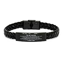 Engraved Bracelet Gift for Sister - Courage is not The Absence of Fear, Braided Leather Bracelet
