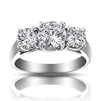 1.93 Ct Ladies Round Cut Diamond Three Stone Engagement Ring Platinum
