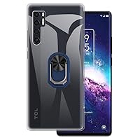 for TCL 20 Pro 5G Ultra Thin Phone Case + Ring Holder Kickstand Bracket, Gel Pudding Soft Silicone Phone 6.67 inches (BlueRing-T)