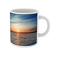 Coffee Mug Colorful Orange Sunrise Over River in Deep Blue Sky 11 Oz Ceramic Tea Cup Mugs Best Gift Or Souvenir For Family Friends Coworkers