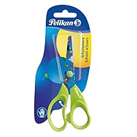 Pelikan Fancy Scissors, 5 Inch Right Handed Stainless Steel Printed Blades with Round Tip for Kids, Good for Primary School, Assorted Colors, 804837