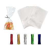 XLSFPY 100PCS Clear Cellophane Treat Bags with 100PCS Twist Ties, 3x4 OPP Rice Crispy Bags for Gift Goodie Favor Candy Cake Pop Birthday Party Cookies Christmas New Year Wedding Party (3'' x 4'')
