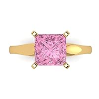 Clara Pucci 2.4ct Princess Cut Solitaire Pink Simulated Diamond Proposal Bridal Designer Wedding Anniversary Ring 14k Yellow Gold
